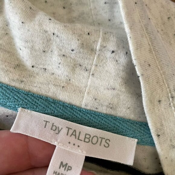 T by Talbots Womens Top Medium Petite MP Gray Blue Stripe Cowlneck Pullover - Picture 7 of 7